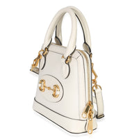 Gucci White Smooth Leather Small 1955 Horsebit Top Handle Bag Handbag sv