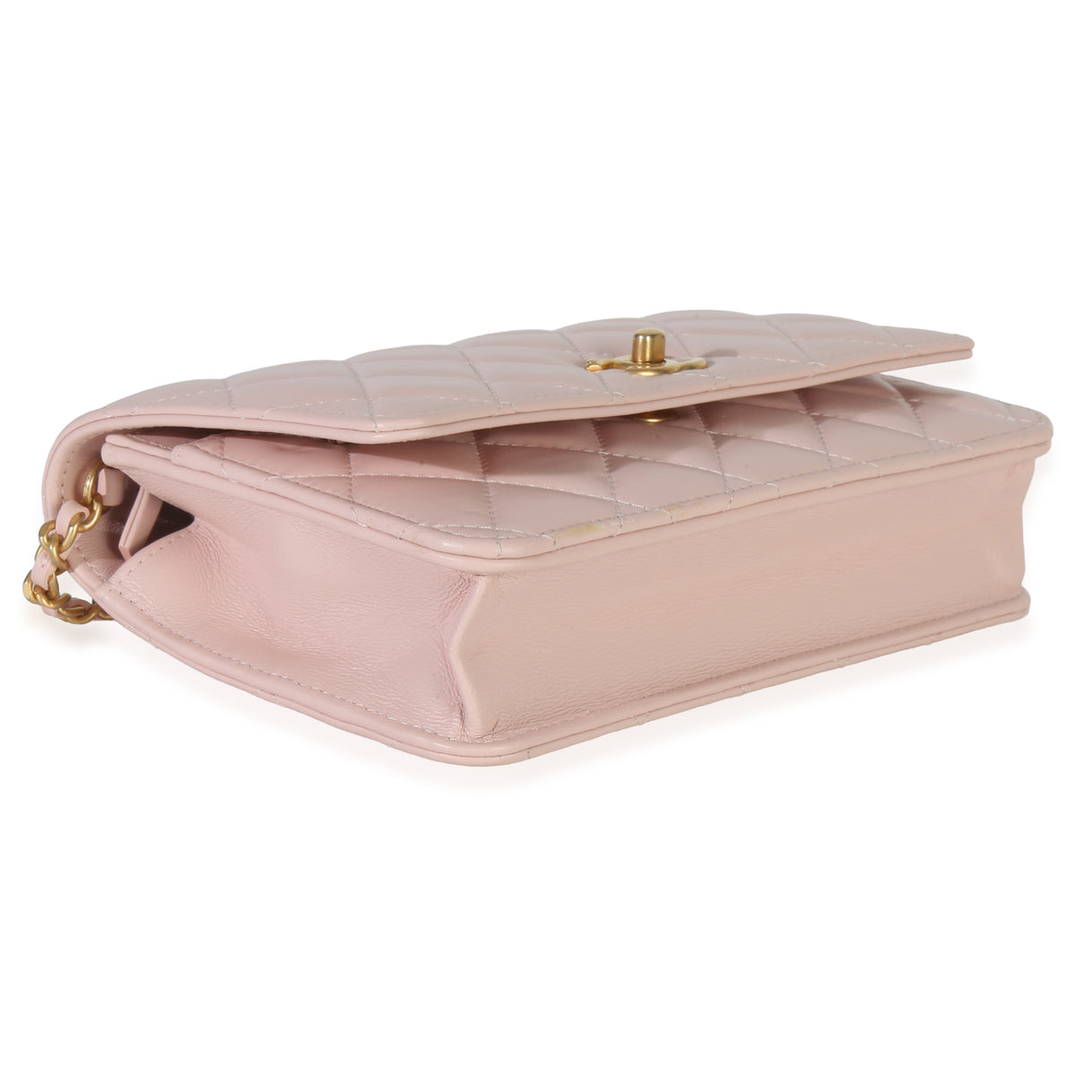 Chanel Pink Quilted Lambskin CC Pearl Crush Wallet On Chain Handbag clasp