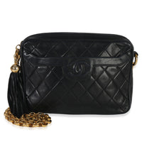 Chanel Vintage Black Quilted Lambskin Small Tassel Camera Bag Handbag fv