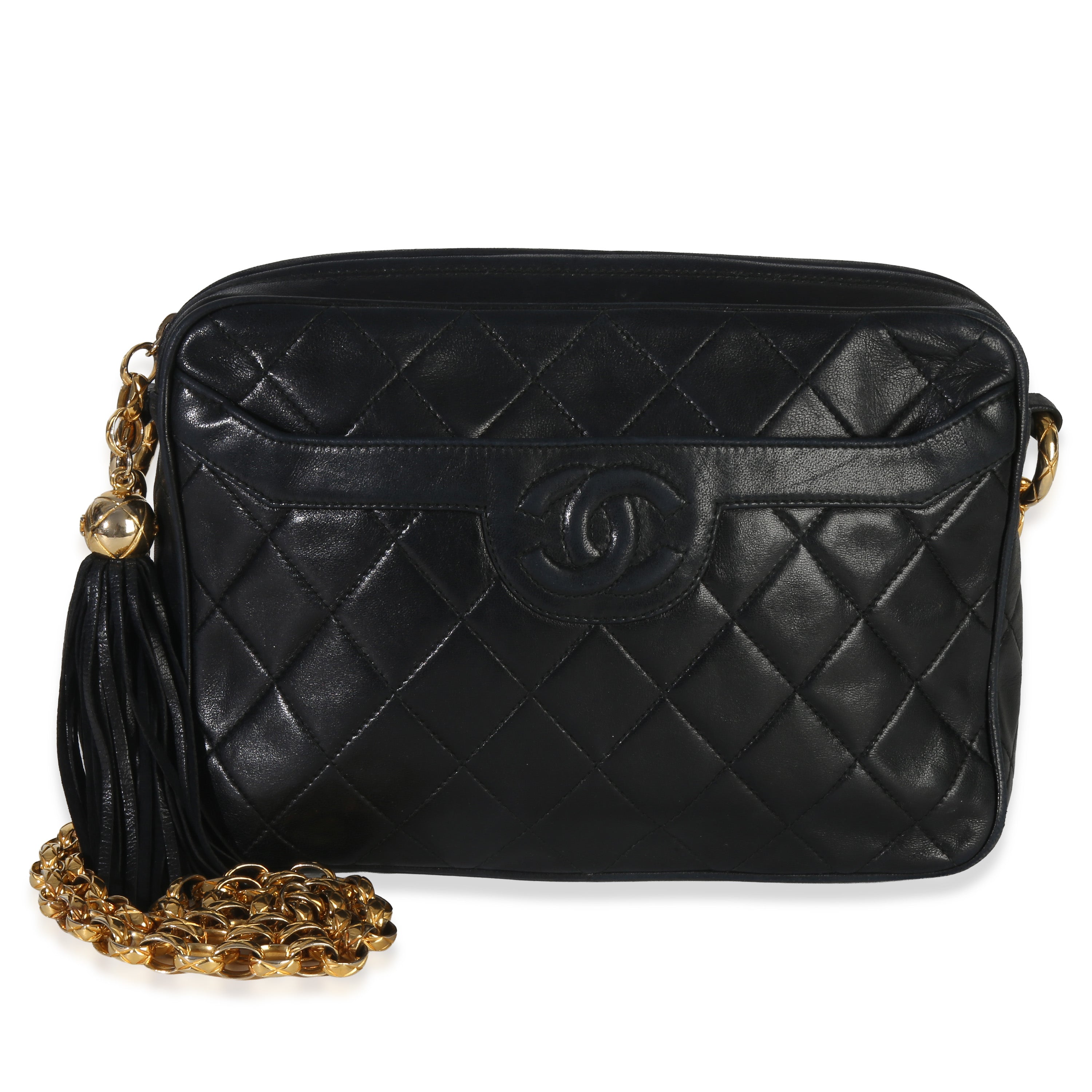 Chanel Vintage Black Quilted Lambskin Small Tassel Camera Bag Handbag id