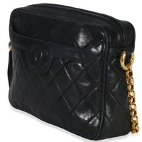 Chanel Vintage Black Quilted Lambskin Small Tassel Camera Bag Handbag sv