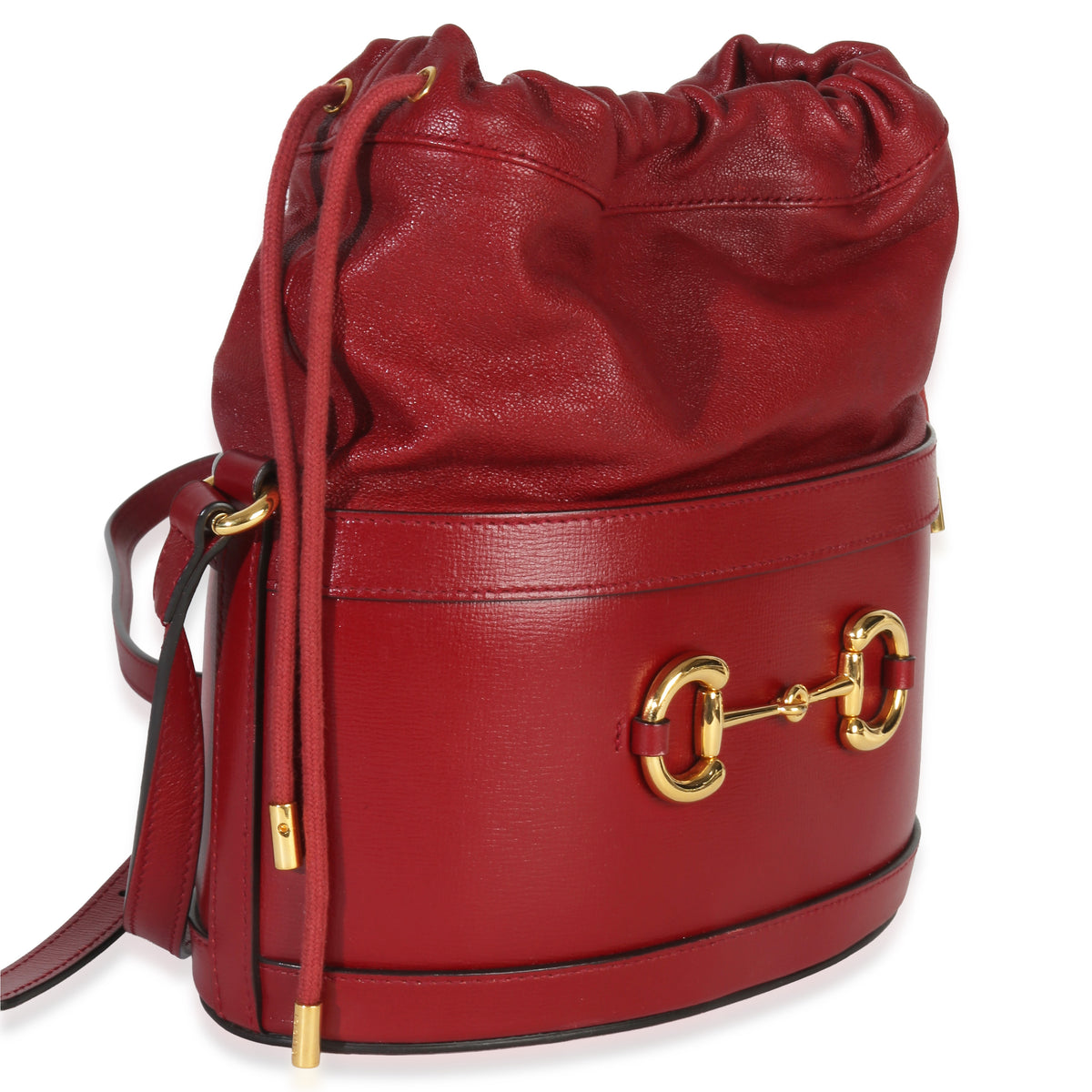 Gucci Red Calfskin Horsebit 1955 Drawstring Bucket Bag Handbag pv