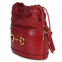 Gucci Red Calfskin Horsebit 1955 Drawstring Bucket Bag Handbag sv