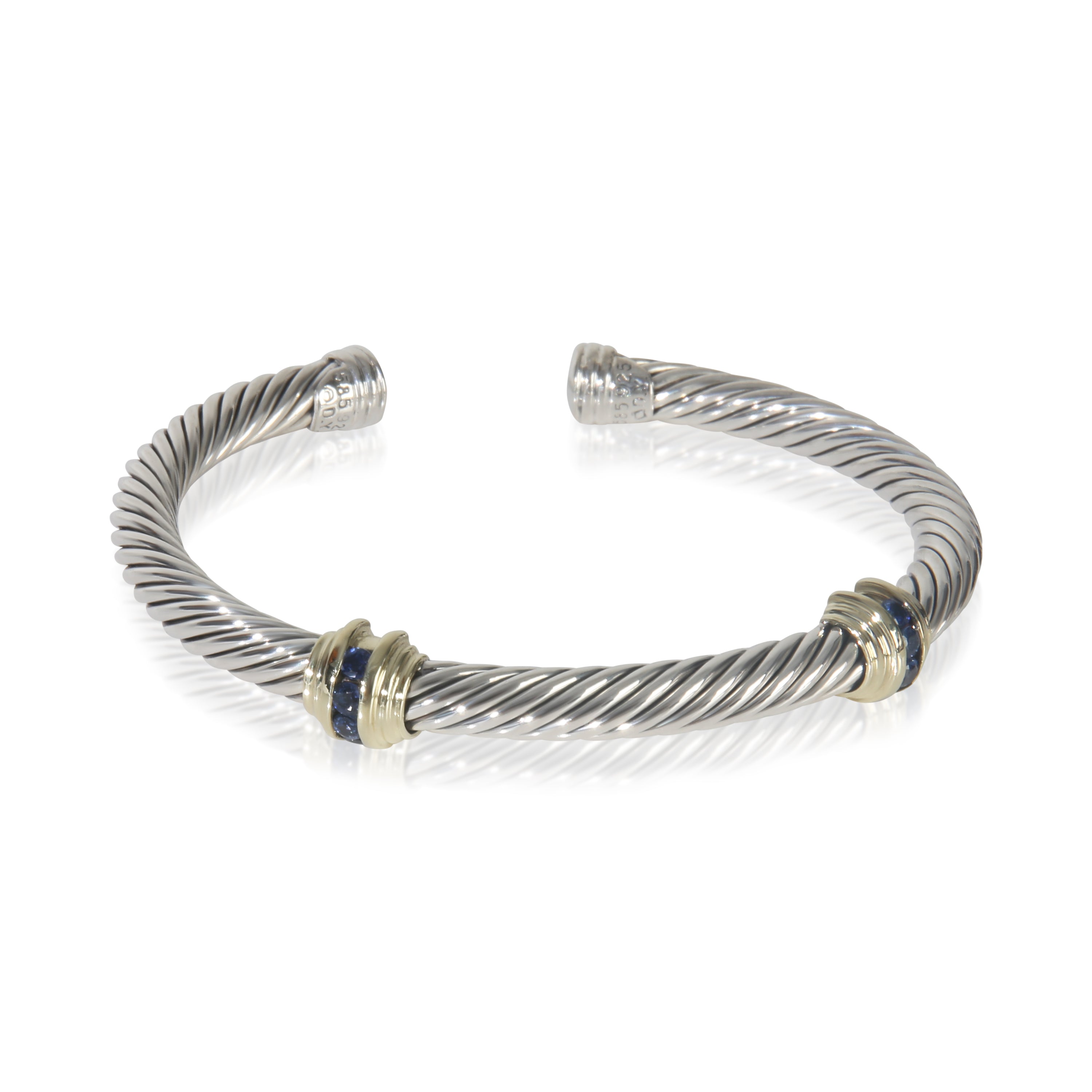 David Yurman Yellow Gold & Sterling Silver Sapphire Renaissance Station Bracelet fv