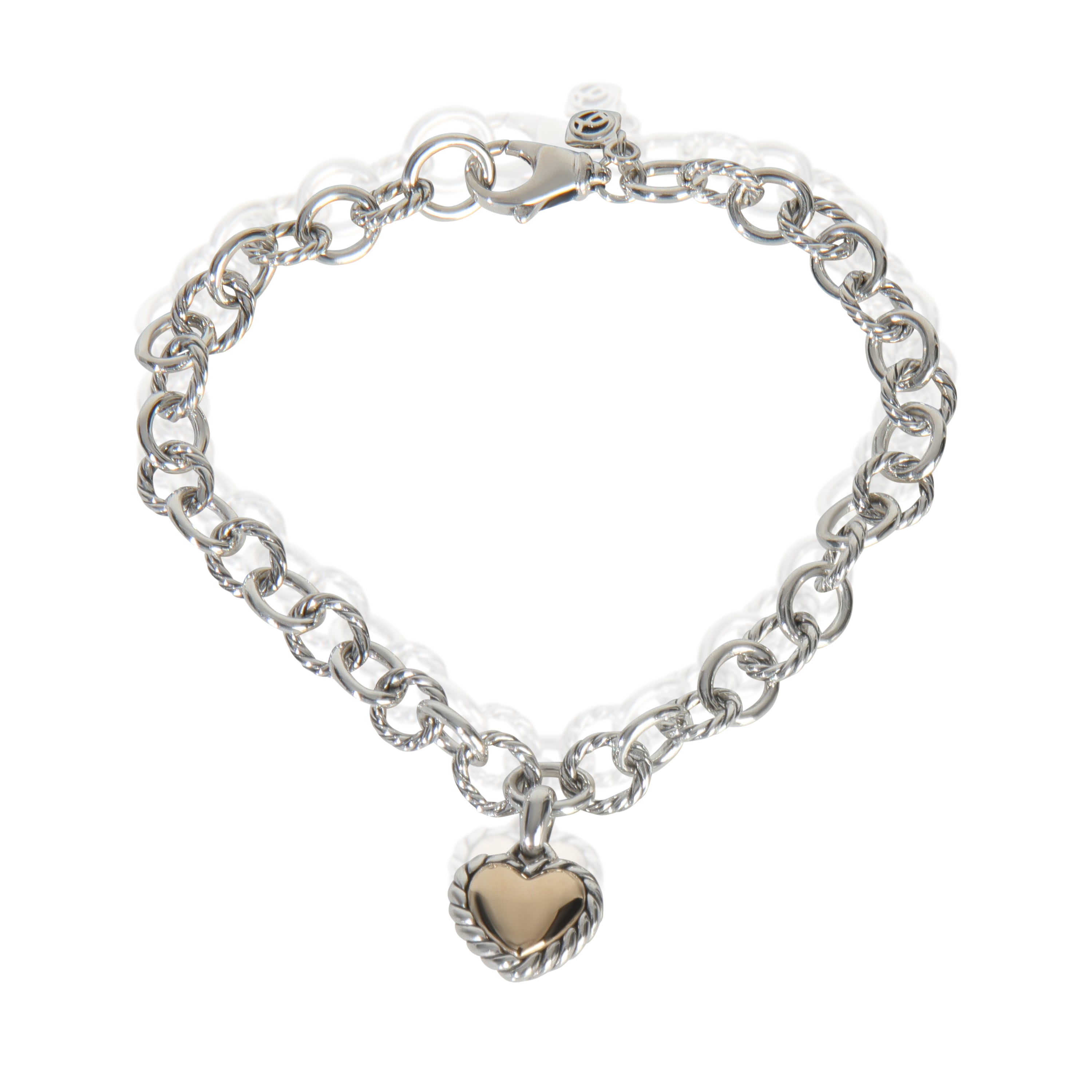 David Yurman Yellow Gold & Sterling Silver  Cable Heart Charm Bracelet fv