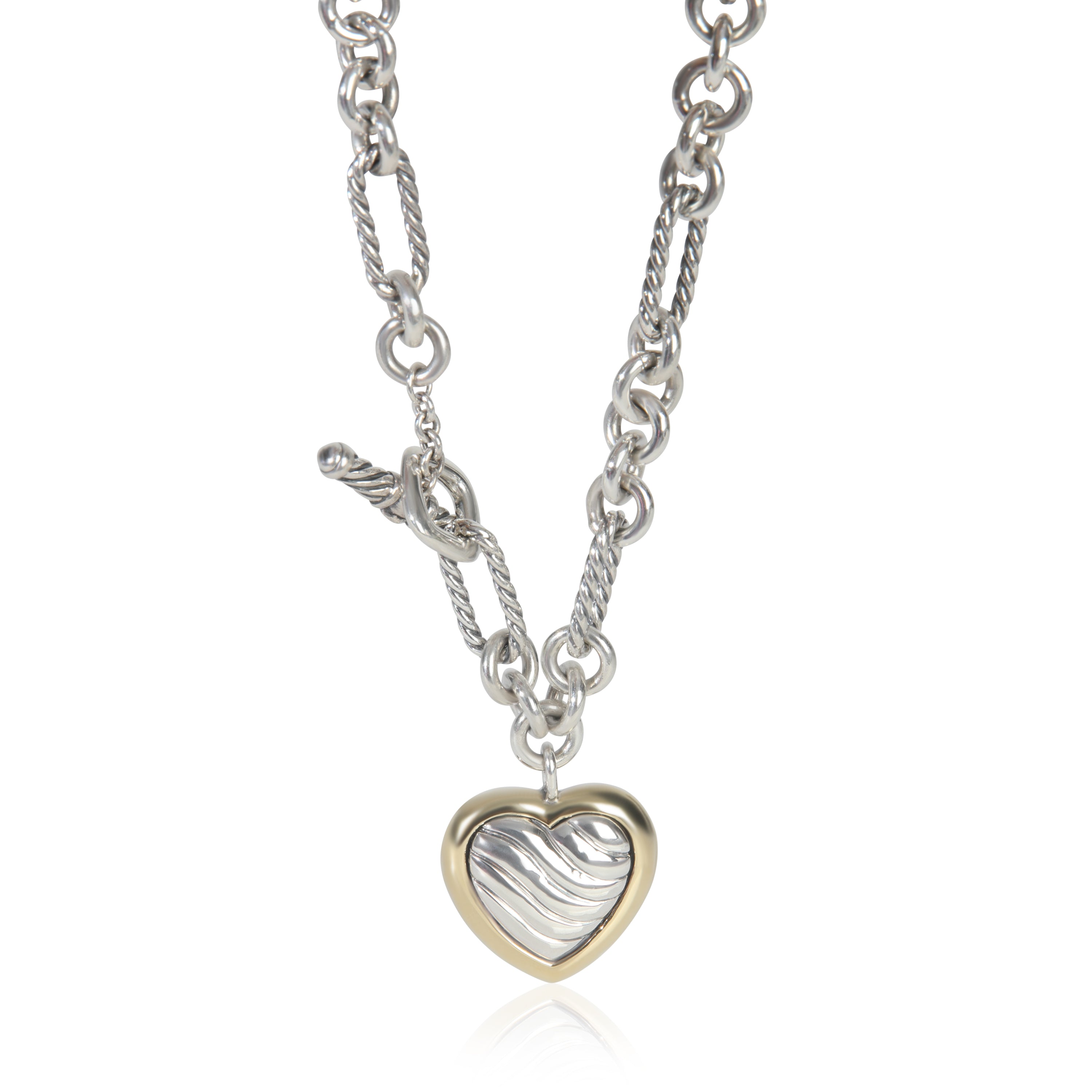 David Yurman Yellow Gold & Sterling Silver  Figaro Heart Charm Necklace fv
