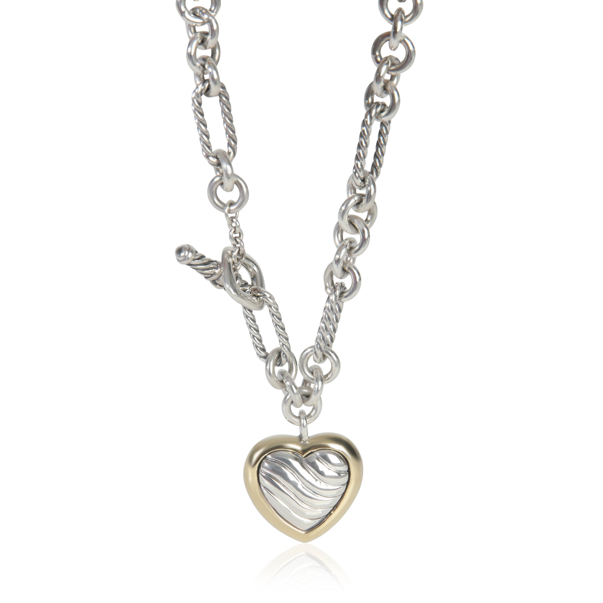 David Yurman Yellow Gold & Sterling Silver  Figaro Heart Charm Necklace fv