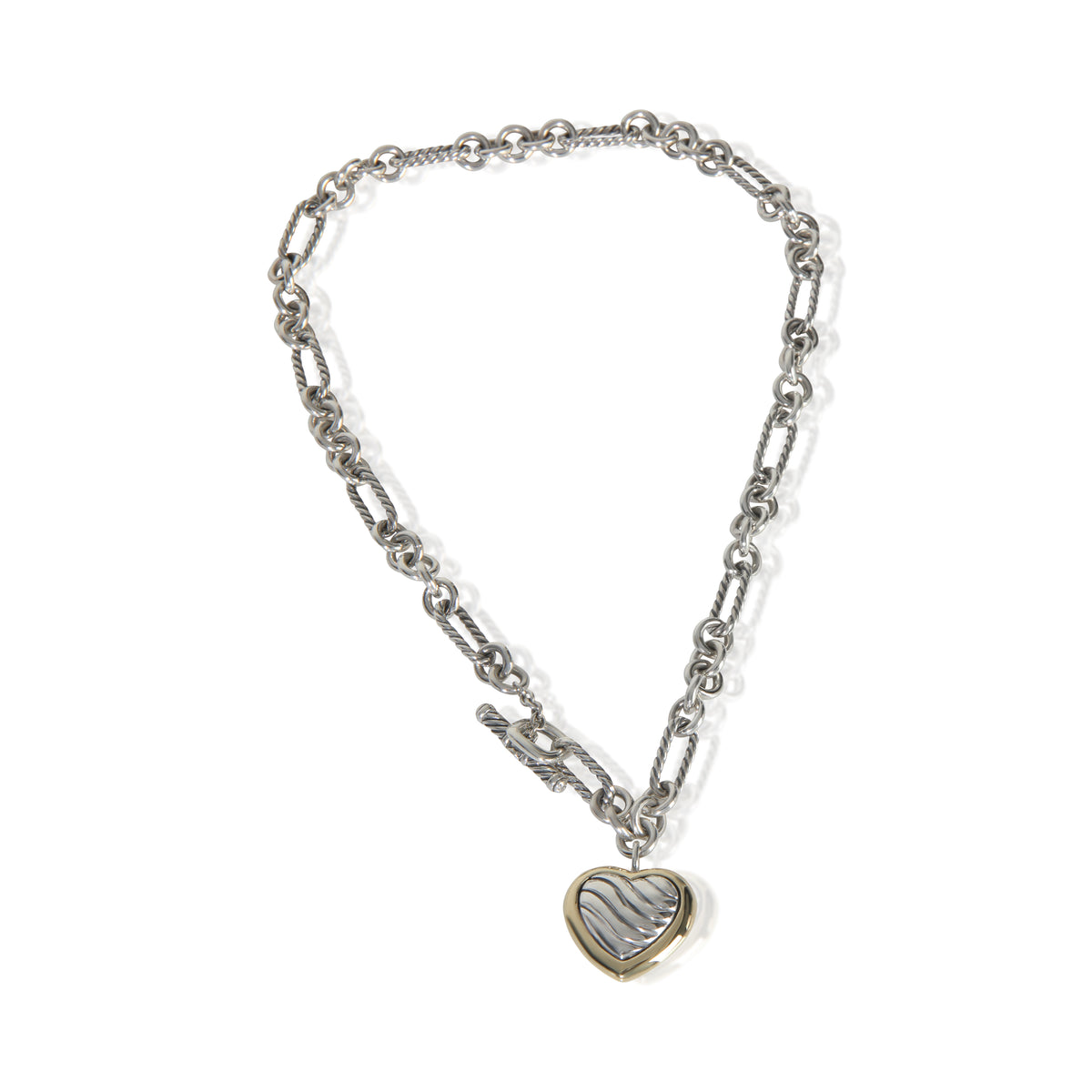 David Yurman Yellow Gold & Sterling Silver  Figaro Heart Charm Necklace pv