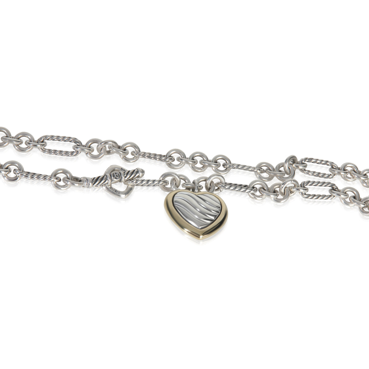 David Yurman Yellow Gold & Sterling Silver  Figaro Heart Charm Necklace sv