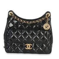 Chanel Black Quilted Shiny Crumpled Calfskin Small Wavy CC Hobo Handbag id