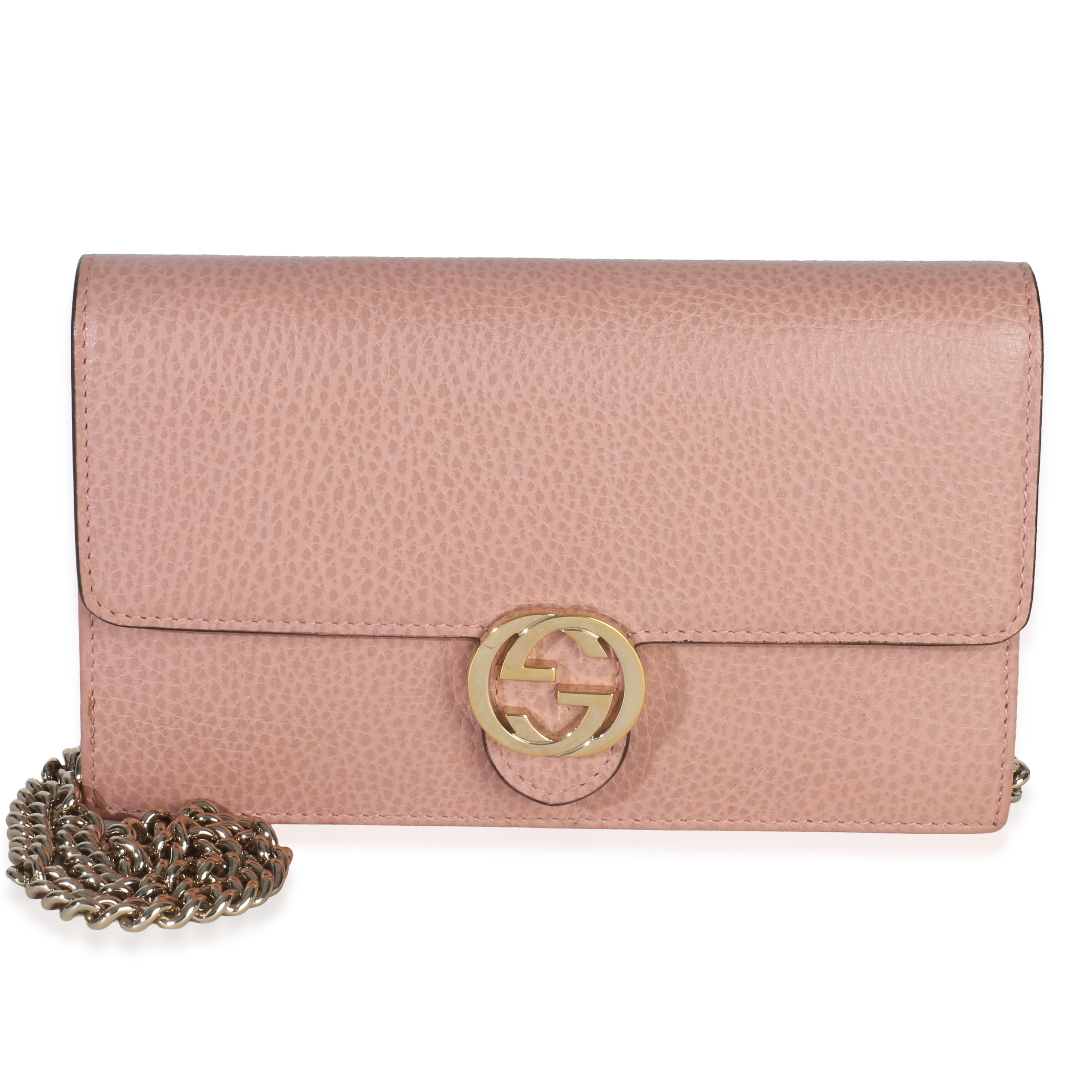 Gucci Pink Dollar Calfskin Interlocking G Wallet On Chain Handbag fv