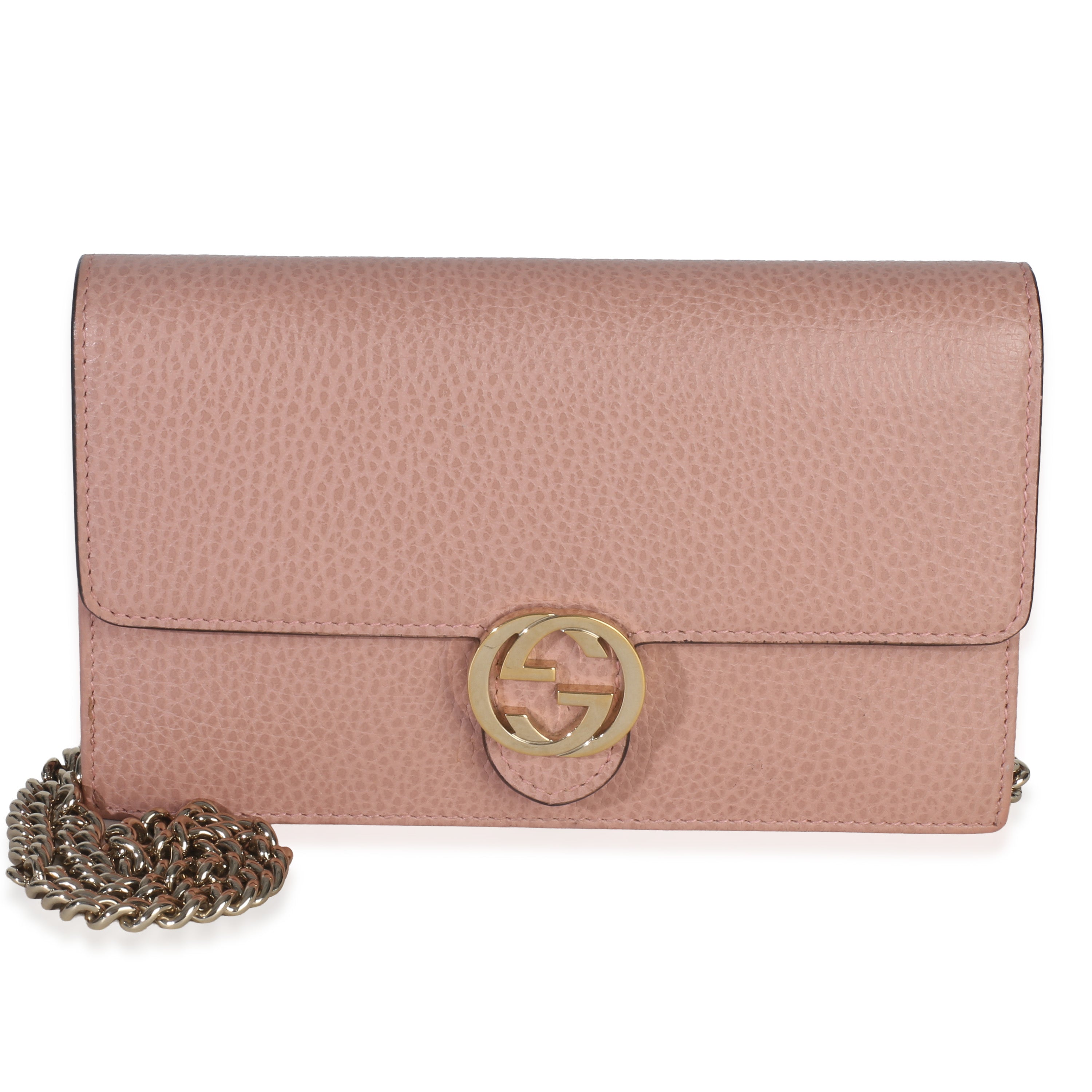 Gucci Pink Dollar Calfskin Interlocking G Wallet On Chain Handbag id