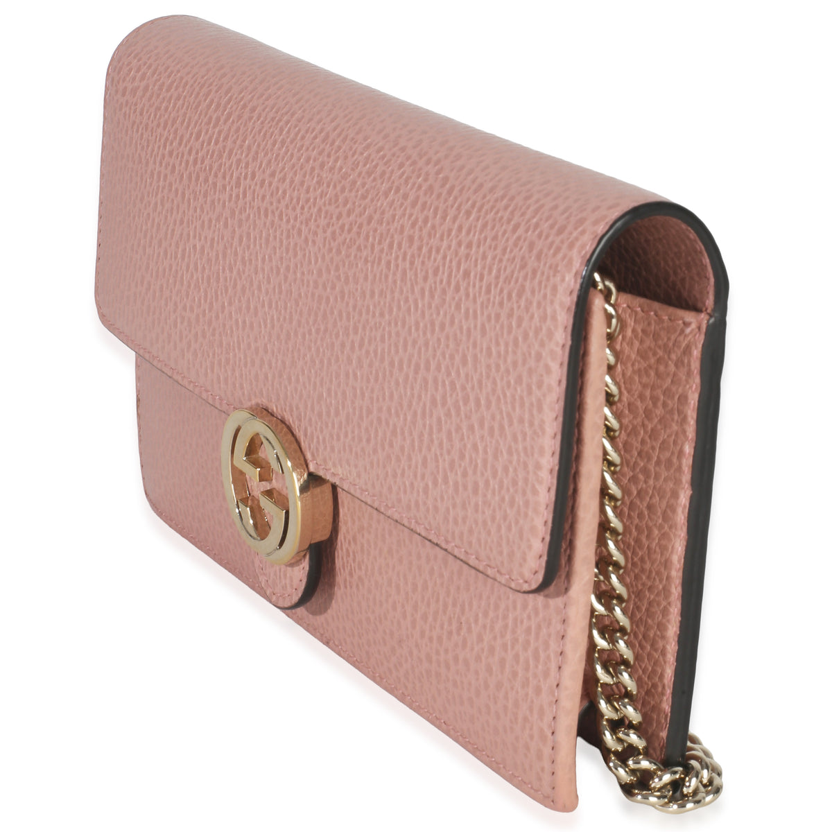 Gucci Pink Dollar Calfskin Interlocking G Wallet On Chain Handbag sv