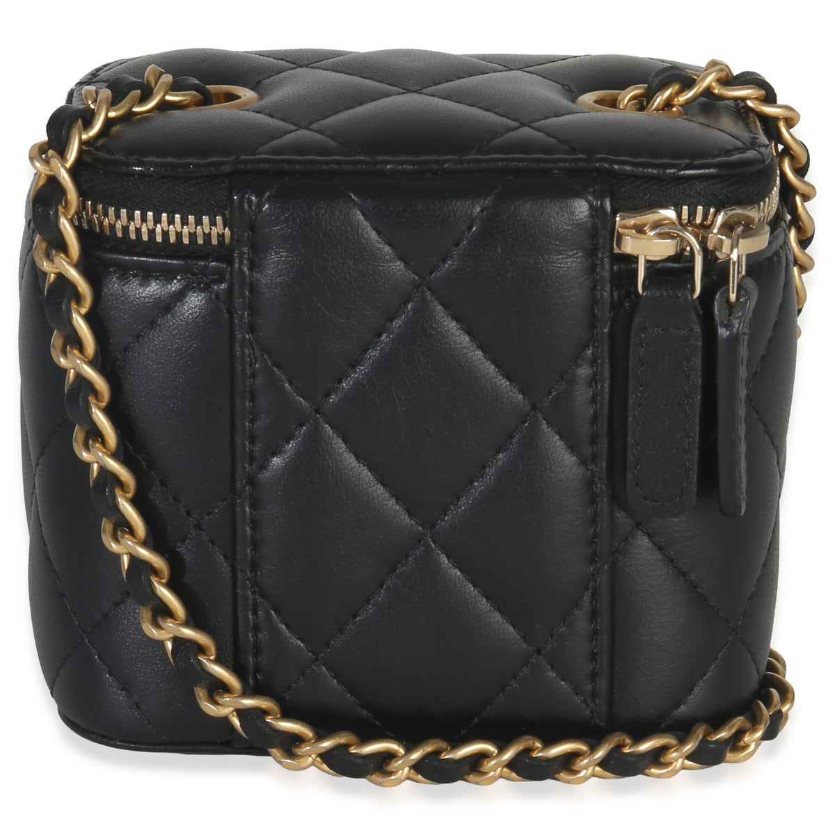 Chanel Black Quilted Lambskin Mini Pearl Crush Vanity Case Handbag bv