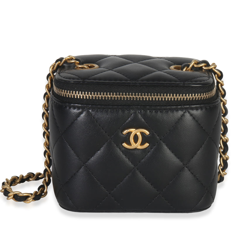 Chanel Black Quilted Lambskin Mini Pearl Crush Vanity Case Handbag fv
