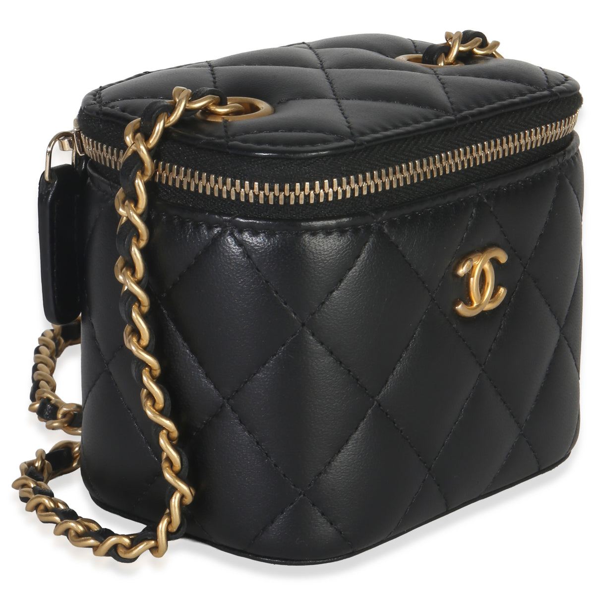 Chanel Black Quilted Lambskin Mini Pearl Crush Vanity Case Handbag pv