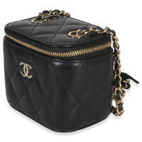 Chanel Black Quilted Lambskin Camelia Bow Chain Mini Vanity Case Handbag sv