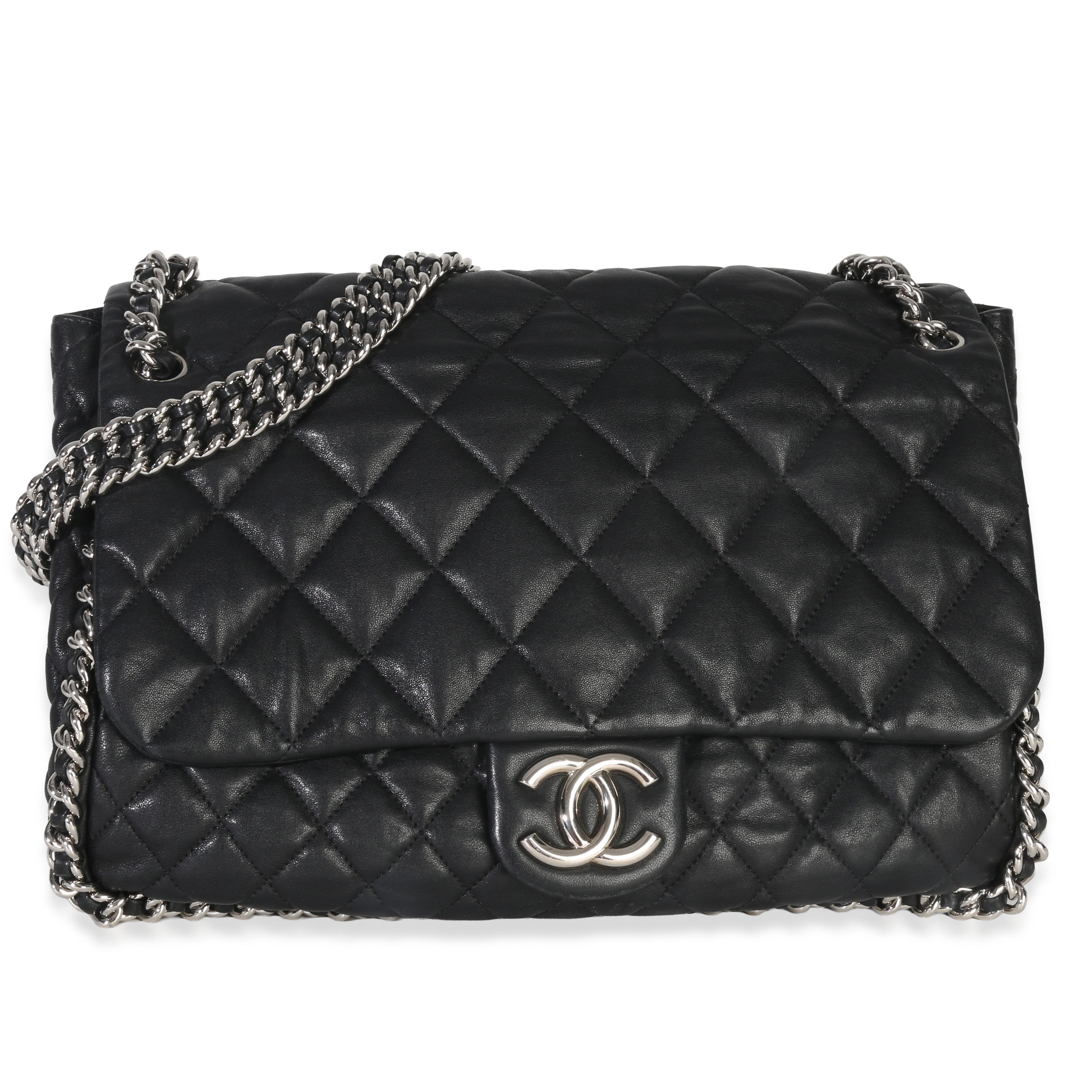 Chanel Black Quilted Washed Lambskin Chain Around Maxi Flap Bag Handbag id