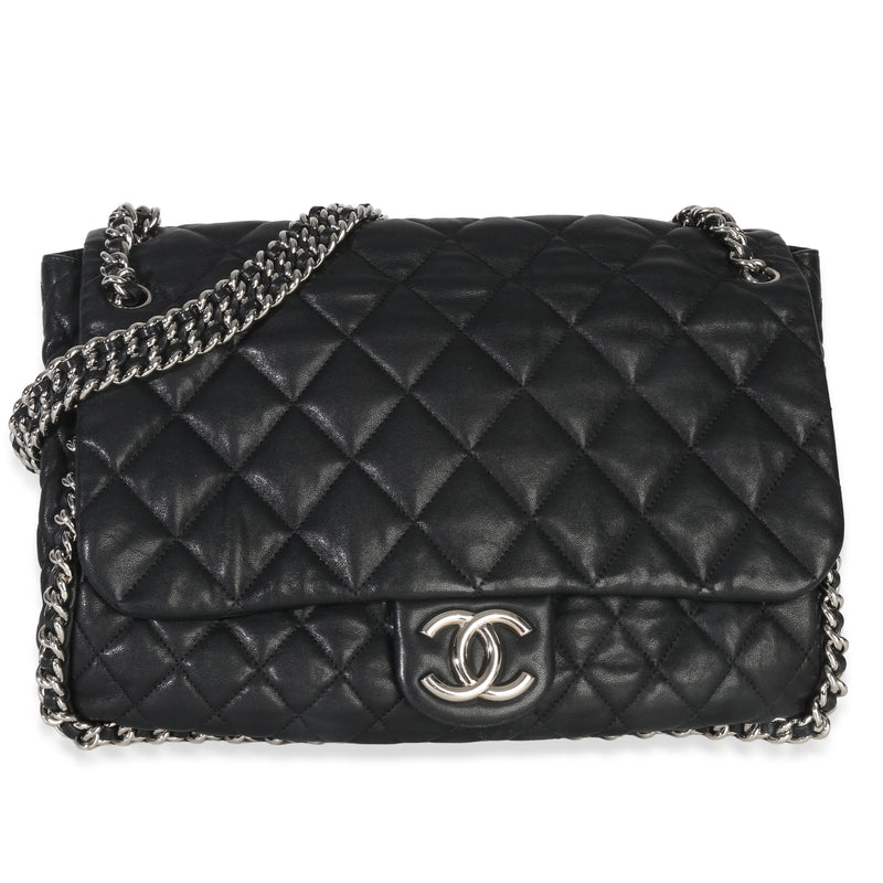 Chanel Black Quilted Washed Lambskin Chain Around Maxi Flap Bag Handbag id