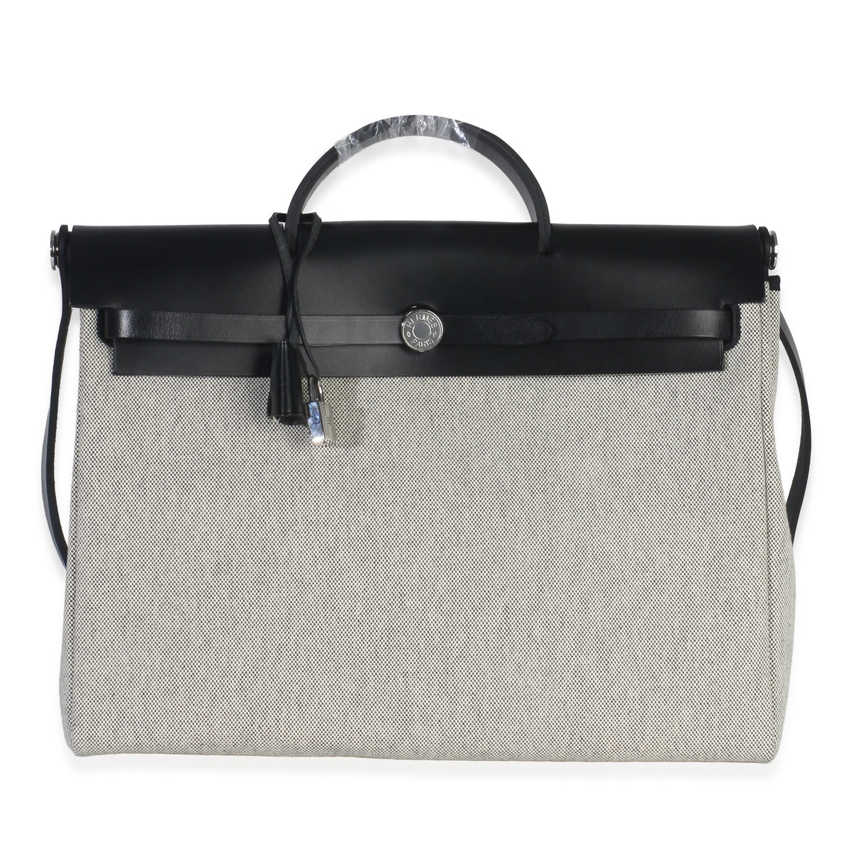 Hermès Vache Hunter Toile Ecru Black Herbag Zip Retourne Messenger 39 PHW Handbag fv