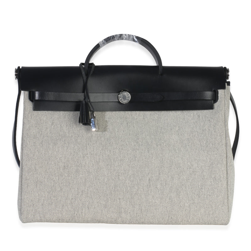 Hermès Vache Hunter Toile Ecru Black Herbag Zip Retourne Messenger 39 PHW Handbag fv