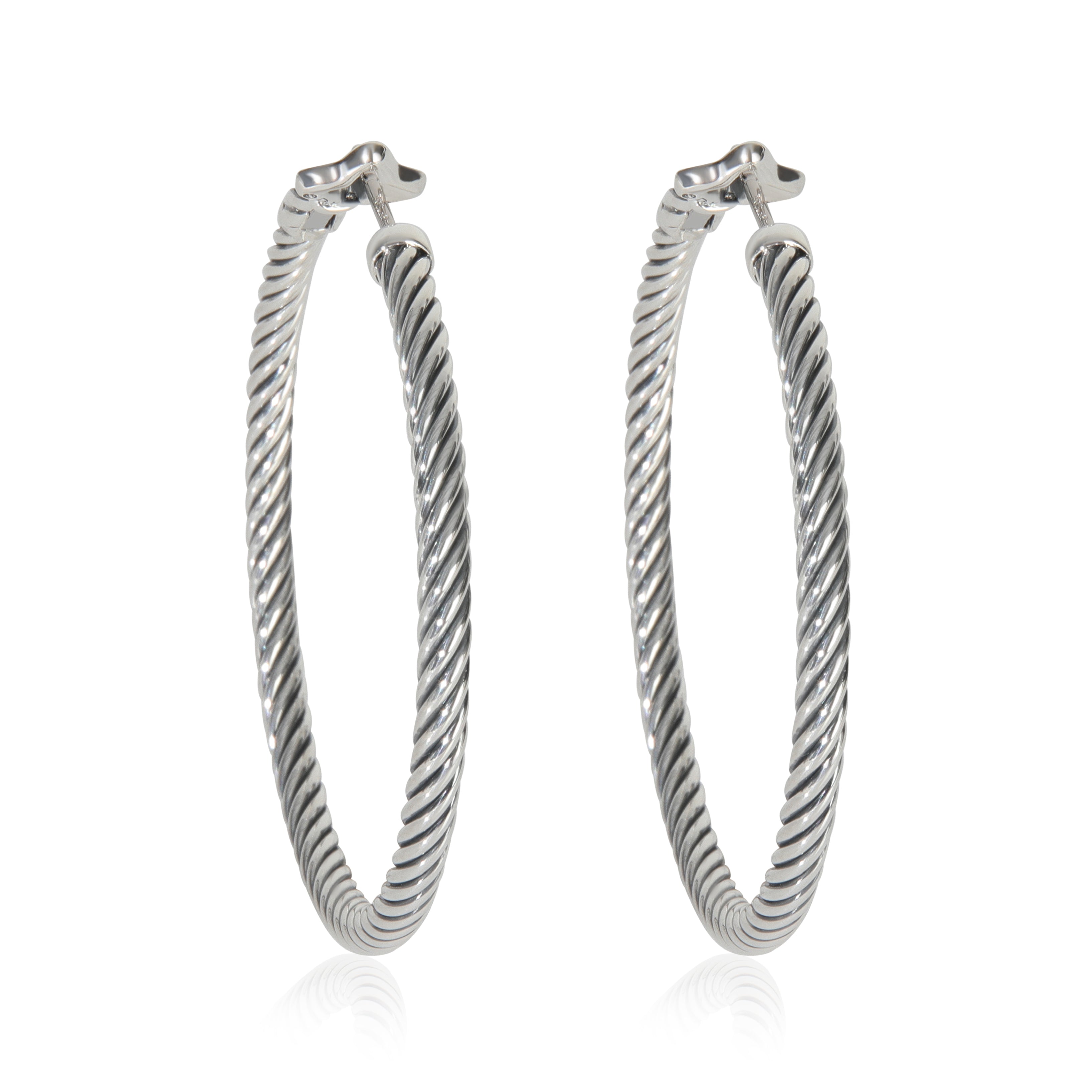 David Yurman Sterling Silver  Large Cable Hoop Earrings fv