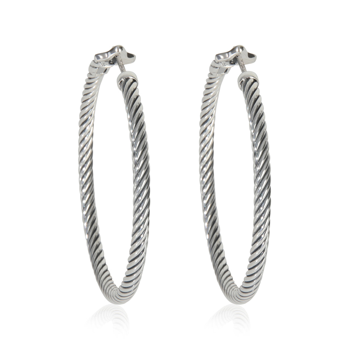David Yurman Sterling Silver  Large Cable Hoop Earrings fv