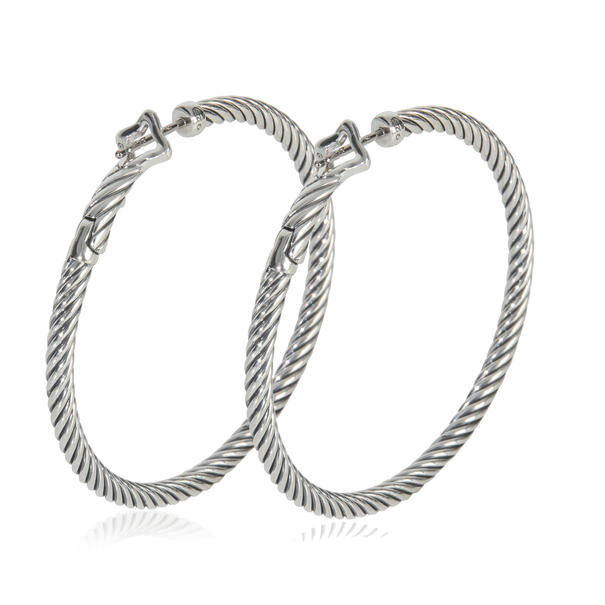 David Yurman Sterling Silver  Large Cable Hoop Earrings pv
