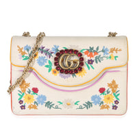 Gucci Cream Linen Ricami Floral Shoulder Bag Handbag id