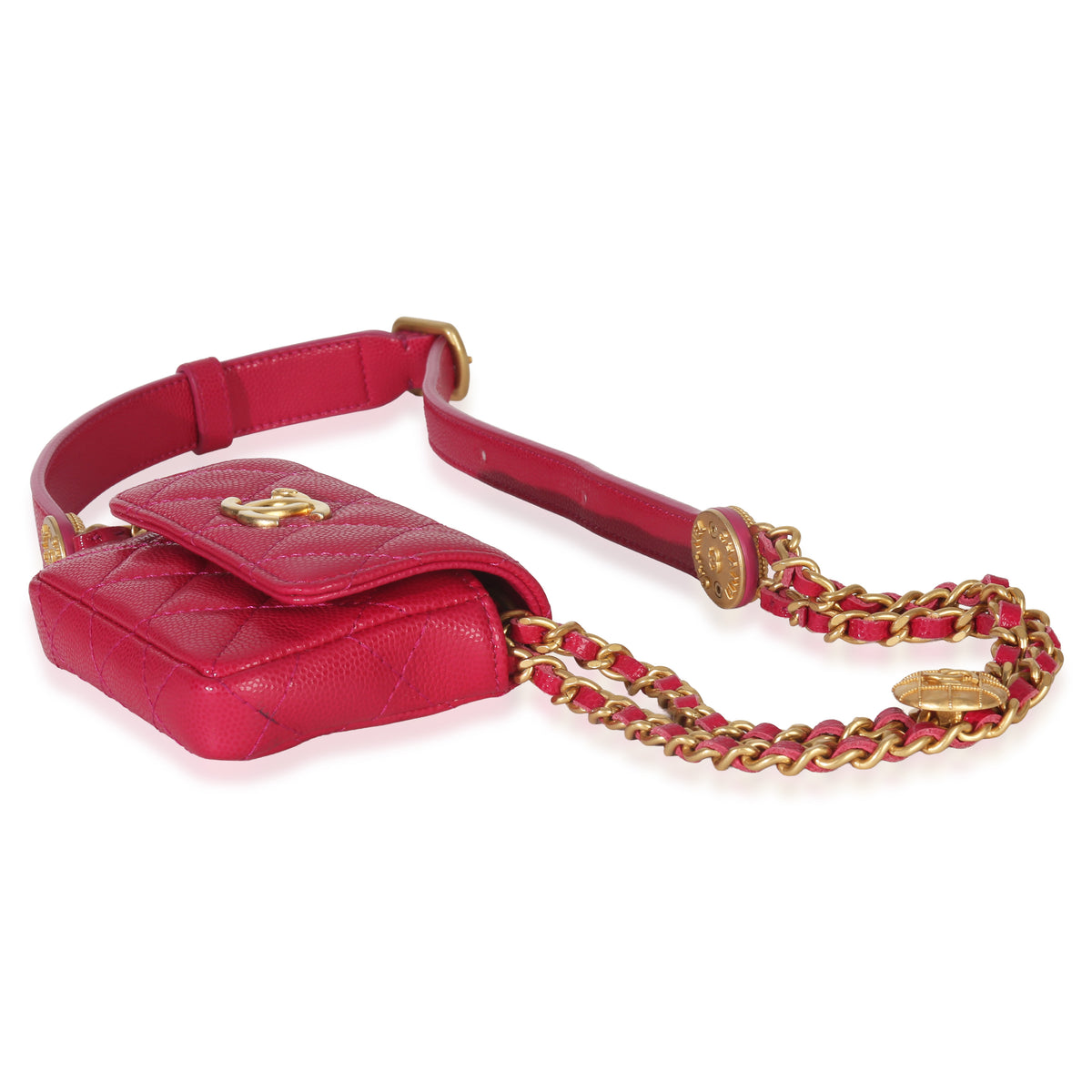 Chanel Pink Quilted Caviar Twist Your Buttons Belt Bag Handbag box