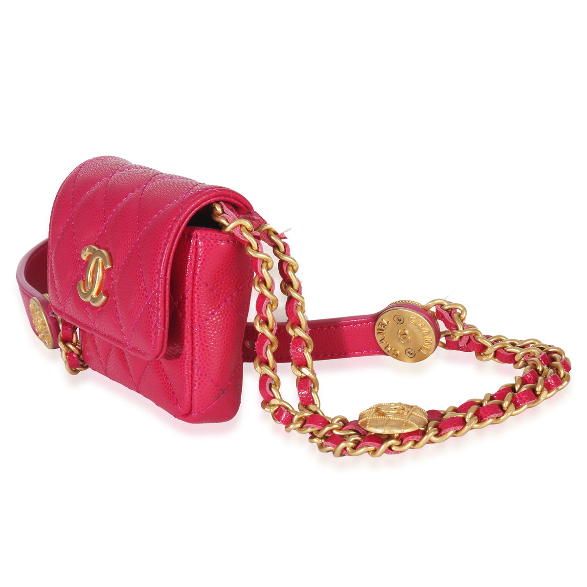 Chanel Pink Quilted Caviar Twist Your Buttons Belt Bag Handbag sv