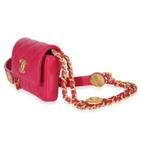 Chanel Pink Quilted Caviar Twist Your Buttons Belt Bag Handbag sv