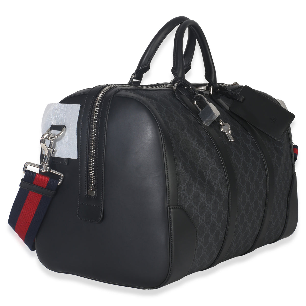 Gucci Black GG Supreme Canvas Web Duffle Bag Handbag pv