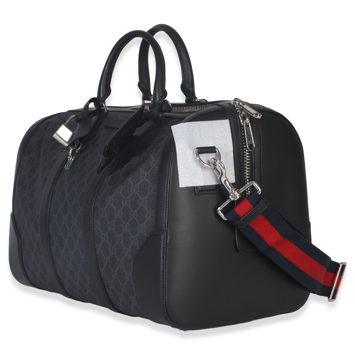 Gucci Black GG Supreme Canvas Web Duffle Bag Handbag sv