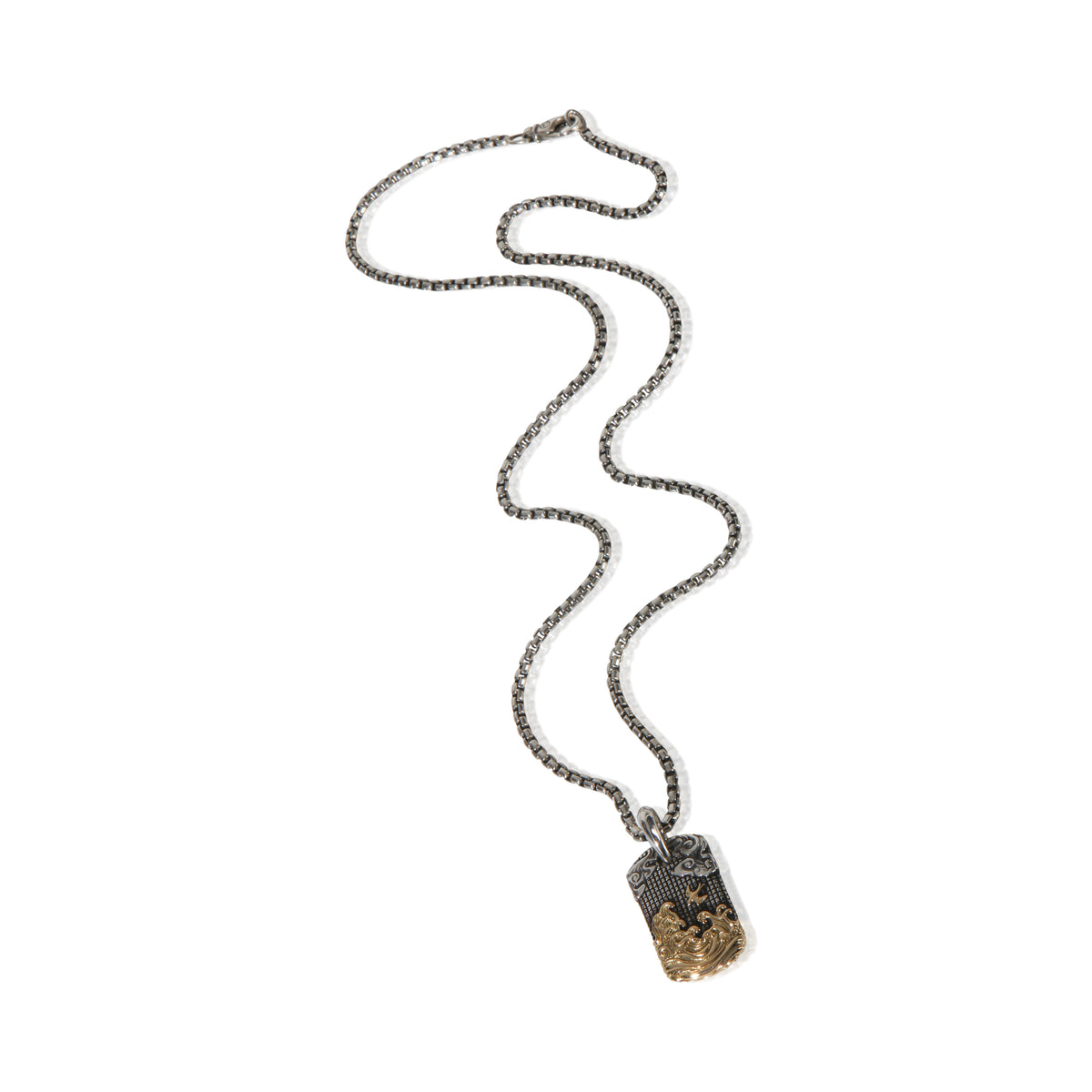 David Yurman Yellow Gold & Sterling Silver  Waves Tag Pendant pv