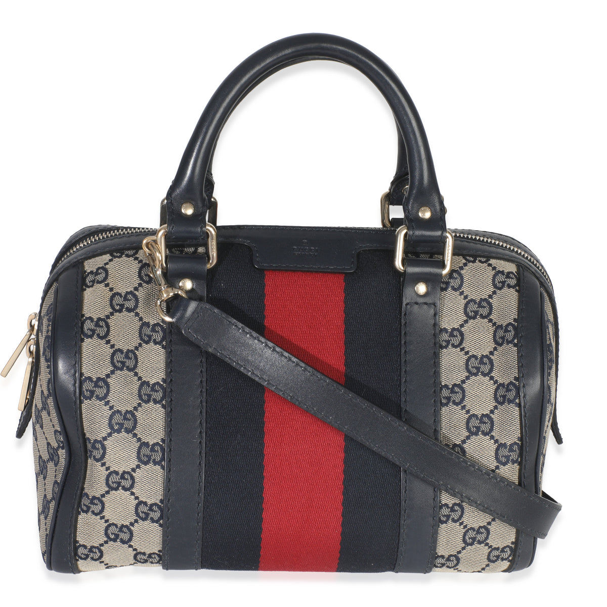 Gucci GG Supreme Navy Ophidia Canvas Small Boston Bag Handbag id
