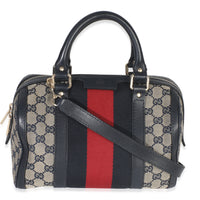 Gucci GG Supreme Navy Ophidia Canvas Small Boston Bag Handbag id