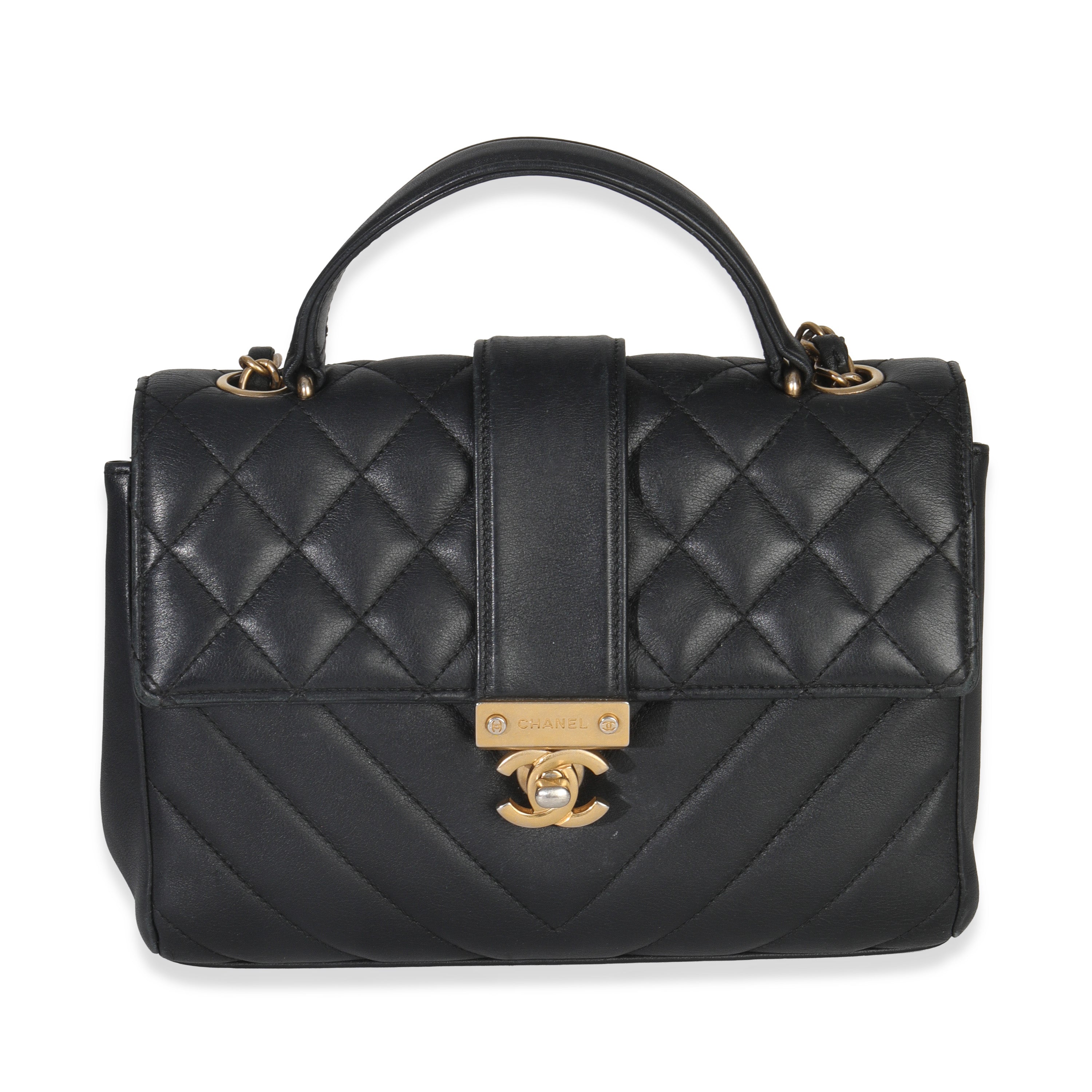 Chanel Black Calfskin Chevron Small In The City Bag Handbag id