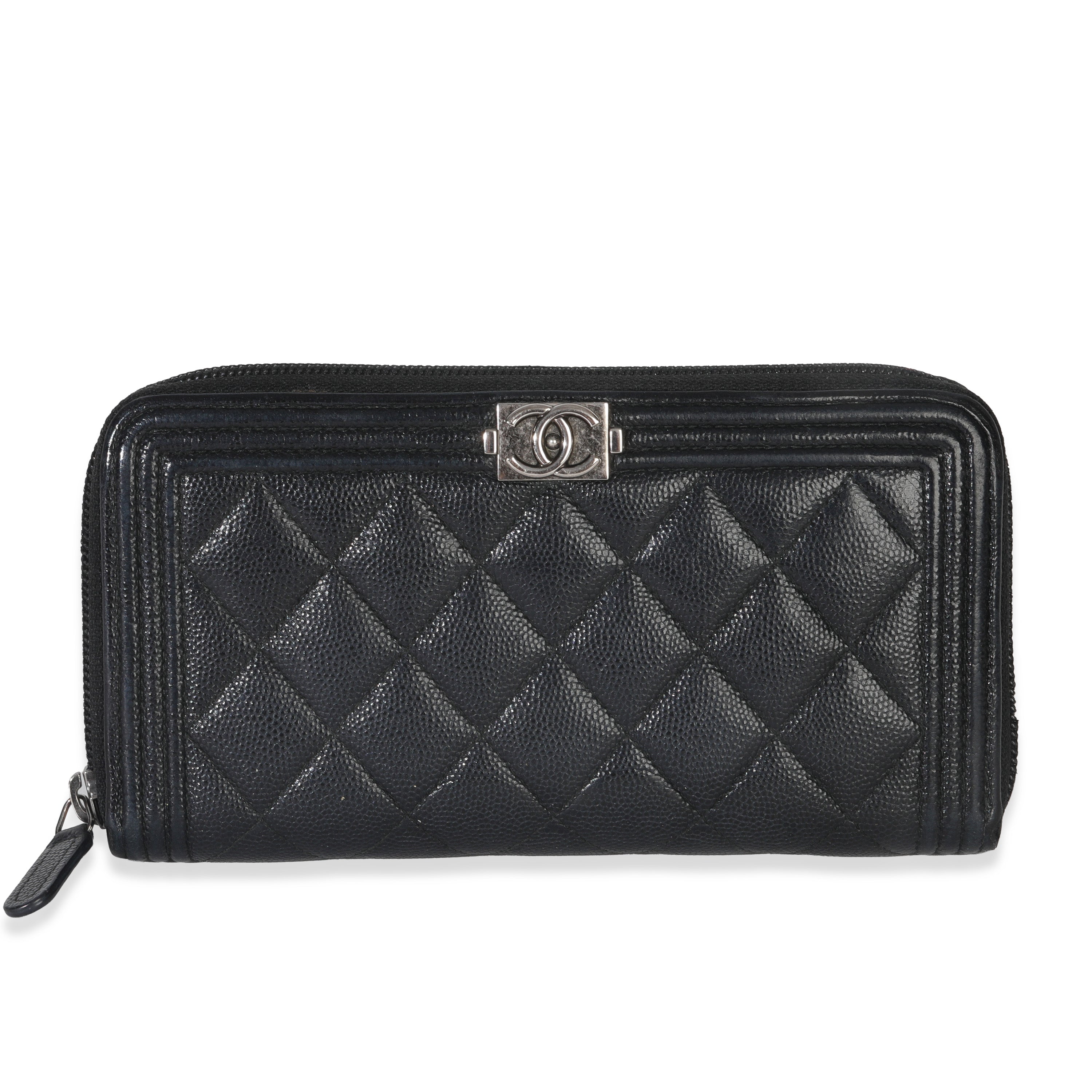 Chanel Black Quilted Caviar Zip Around Boy Long Wallet Handbag id