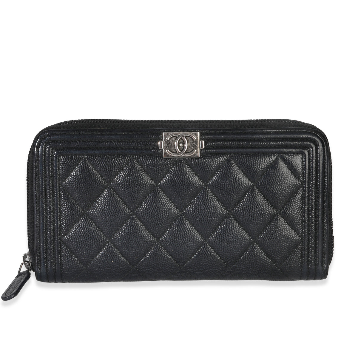 Chanel Black Quilted Caviar Zip Around Boy Long Wallet Handbag id