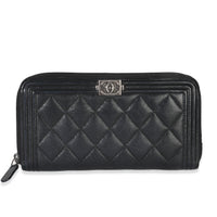 Chanel Black Quilted Caviar Zip Around Boy Long Wallet Handbag id