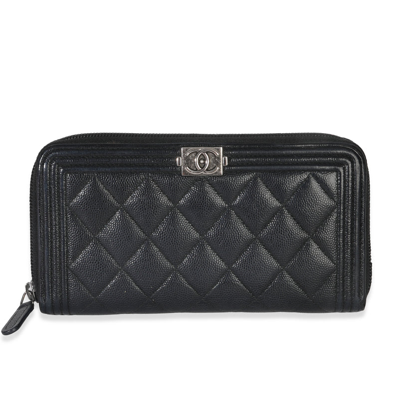 Chanel Black Quilted Caviar Zip Around Boy Long Wallet Handbag id