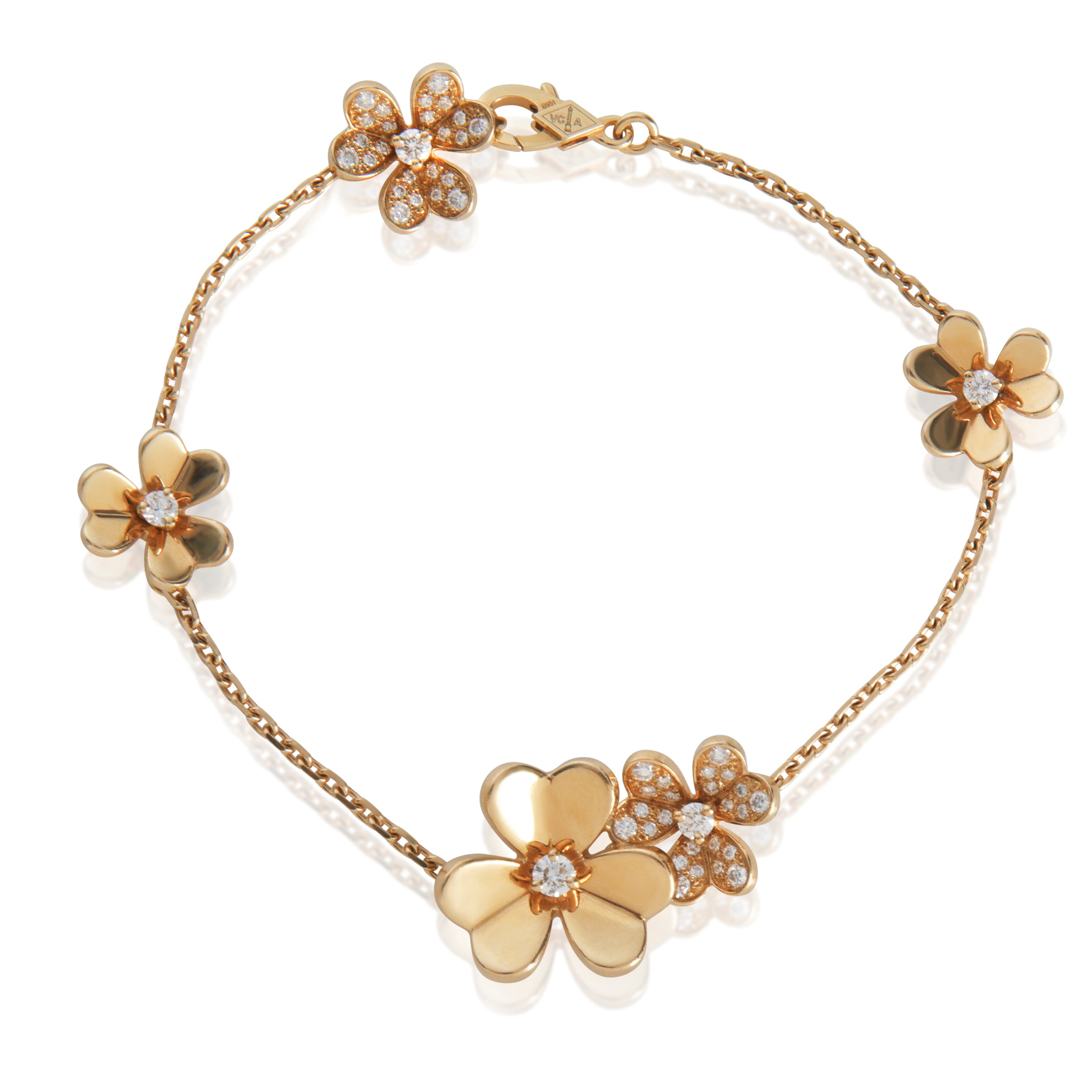 Van Cleef & Arpels Yellow Gold Diamond Frivole 5 Flower Bracelet fv