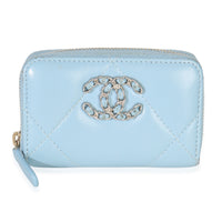 Chanel Light Blue Quilted Lambskin  19 Zip Around Coin Purse Wallet Handbag id