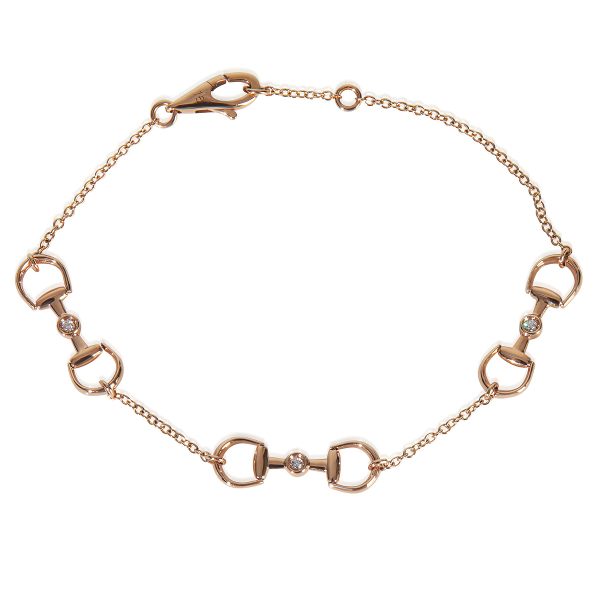 Gucci Rose Gold Diamond Horsebit Chain Link Bracelet fv