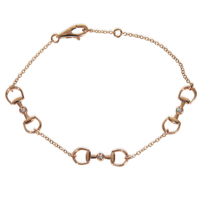 Gucci Rose Gold Diamond Horsebit Chain Link Bracelet fv