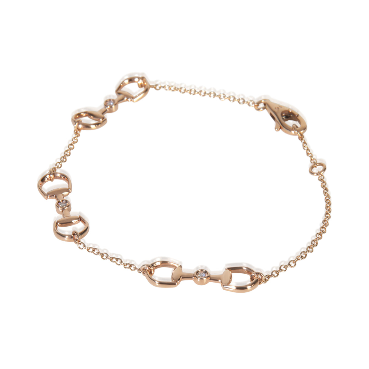 Gucci Rose Gold Diamond Horsebit Chain Link Bracelet sv