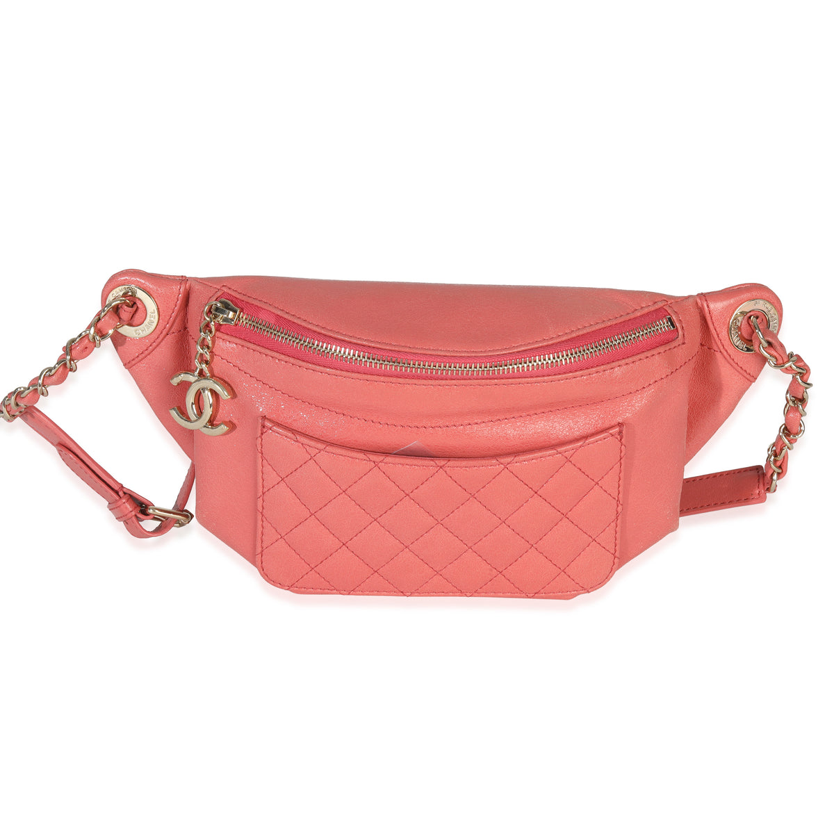 Chanel Pink Shiny Crumpled Quilted Calfskin Bi Classic Waist Bag Handbag id
