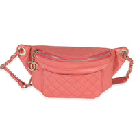 Chanel Pink Shiny Crumpled Quilted Calfskin Bi Classic Waist Bag Handbag id