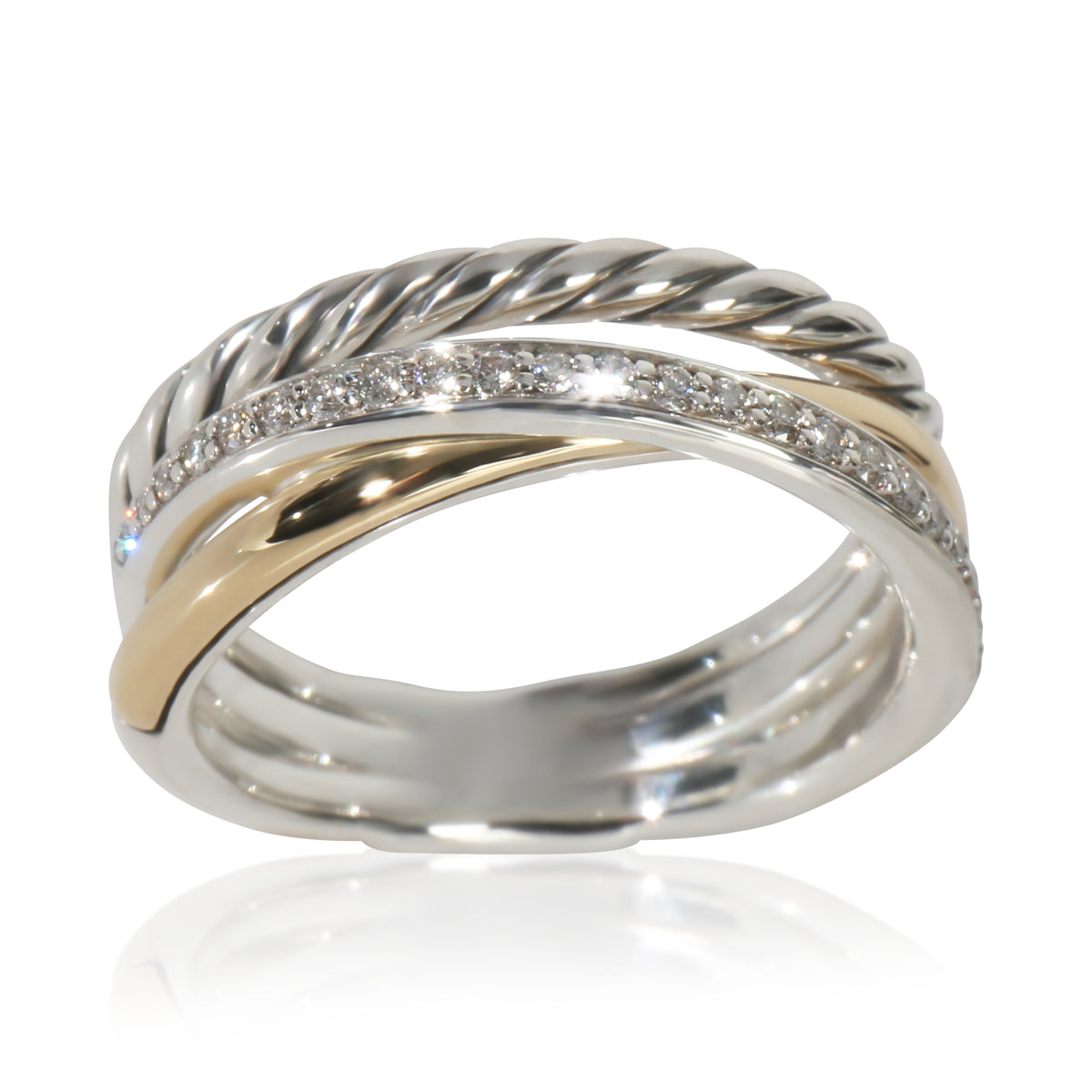 David Yurman Yellow Gold & Sterling Silver Diamond Crossover Ring bv